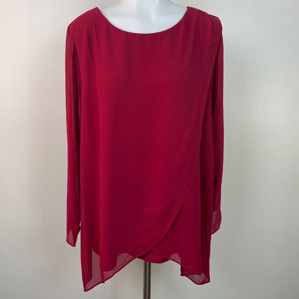 Soft Surroundings Belvedere Blouse Large Red Crossover Top Women's NWT